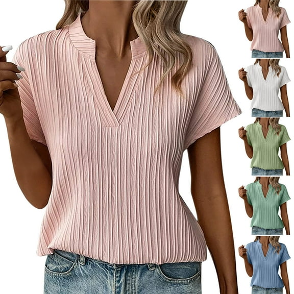 Fashion Shirts for Womens Summer Plus Size V-neck Short-sleeved Loose Shirt