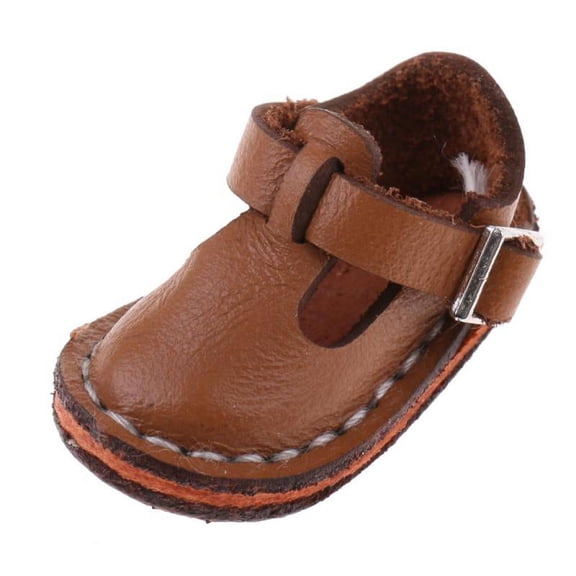 Fashion Shoes PU Leather Flat Ankle Belt Shoes for 12'' Blythe Doll - Brown