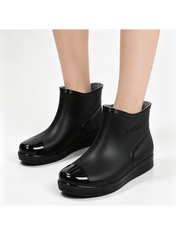 Fashion Short Rain Boots for Women Waterproof Chelsea Ankle Boots Non-Slip Rubber Boots Lightweight Outdoor Garden Shoes and Work Booties with Comfort Insole