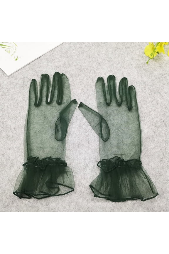 Fashion Short Sheer Tulle Gloves Ultra Thin Stretchy Full Finger Mittens Mesh Wrist Wedding Bride Gloves Halloween Accessory Women's Ruffled Tulle Mesh Wedding Party Gloves Short Prom Evening Gloves