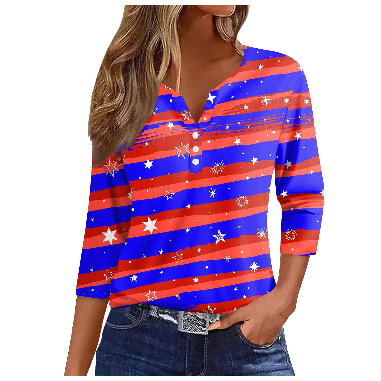 Fashion Short Sleeve Dressy Tops American Flag Shirts For Women Summer