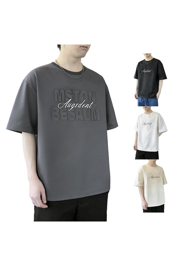 Fashion Short Sleeve T Shirts Embossed Print Casual Crew Neck Tees For Daily Wear And Outdoor Activities Mens Tee L