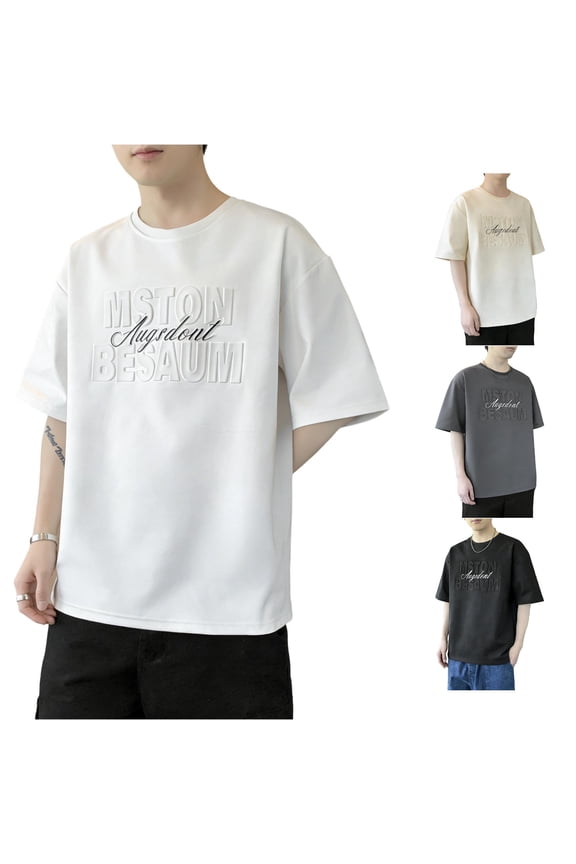 Fashion Short Sleeve T Shirts Embossed Print Casual Crew Neck Tees For Daily Wear And Outdoor Activities Mens Tee L