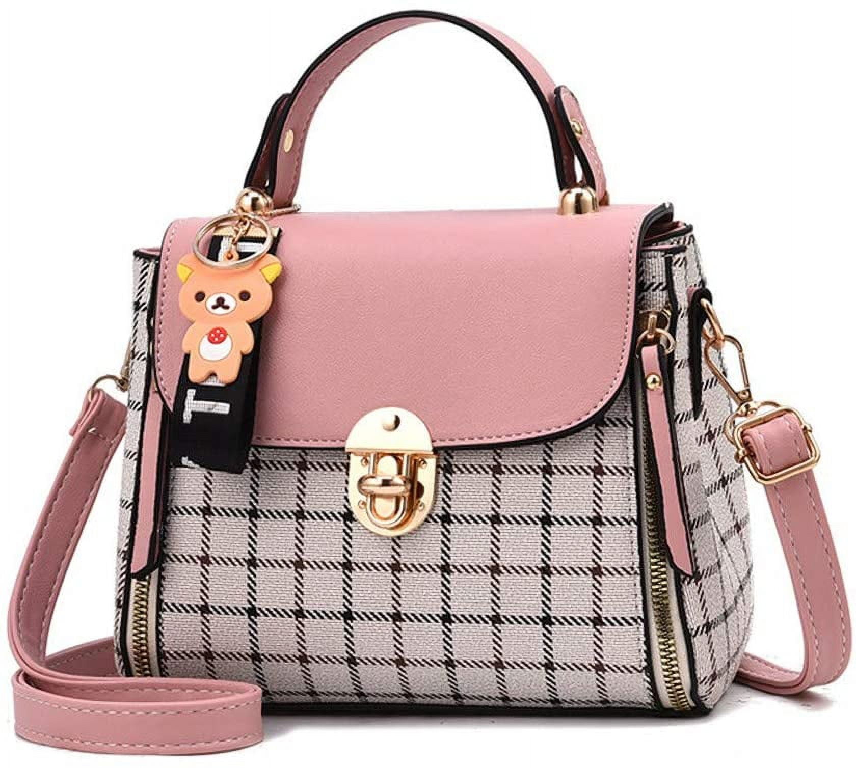 Beige Mini Checkered Pattern Leather Bag Anti Theft Purse For