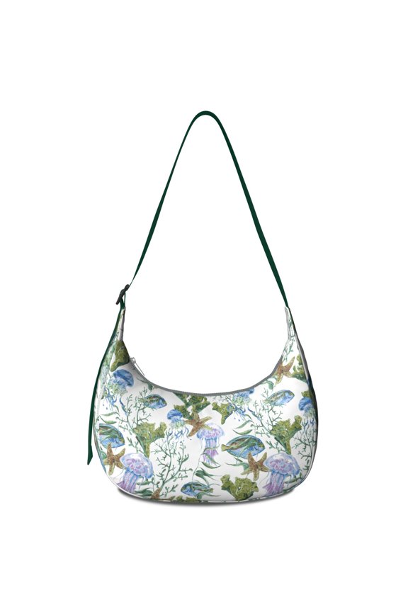 Fashion Shoulder Bag for Women – Adjustable Strap, Tropical Sea and Mermaid Print, Nautical Coral and Seahorse Pattern, Water-Resistant Durable Purse