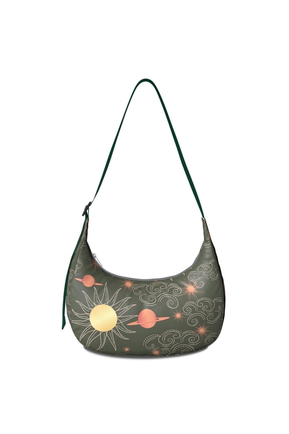 Fashion Shoulder Bag for Women – Spacious and Lightweight, Cosmic Moon and Starry Night Design, Golden Witchy Astrology Pattern Purse