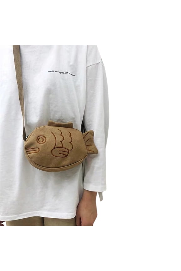 Fashion Shoulder Bags Cute Fish Shape Crossbody Bag Zipper Purse Simple Messenger Bag Handbag Canvas Handbag Phone Bag