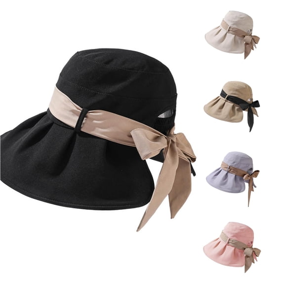 Fashion Side Bow Decor Bucket Hat Large Brim Anti‑UV Sun‑Shade Hat Lightweight Foldable Ladies Daily Vacation Head‑Accessory