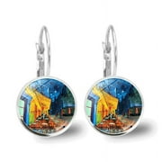 Fashion Silver Color Simple Style Earings Van Gogh Famous Artist Starry Night Drop Earrings Glass Cabochon Jewelry Women Gifts