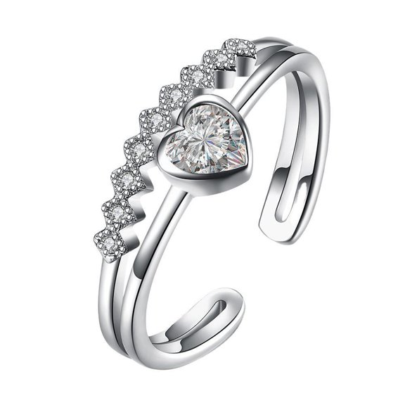 Fashion Silver Couple Rings: Heart-Shaped Micro-Inlaid Zircon, Electroplated Geometric Design, Simple Rings for Women and Men