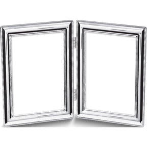 Fashion Silver-Plated Beaded Edge 5X7 Double Photo Frame Made In China gm3085