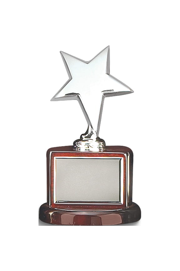 Silver-plated Tarnish Resistant Star on High Gloss Lacquered Rosewood Finish Wood Base Trophy Award with 2 1/4 x 2 1/8 Engraving Plate