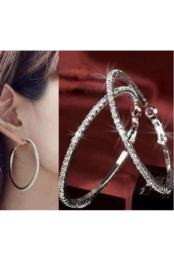 Fashion Silver Rhinestone Crystal Round 50mm Big Hoop Earrings For Women Fashion Party wear Accessories