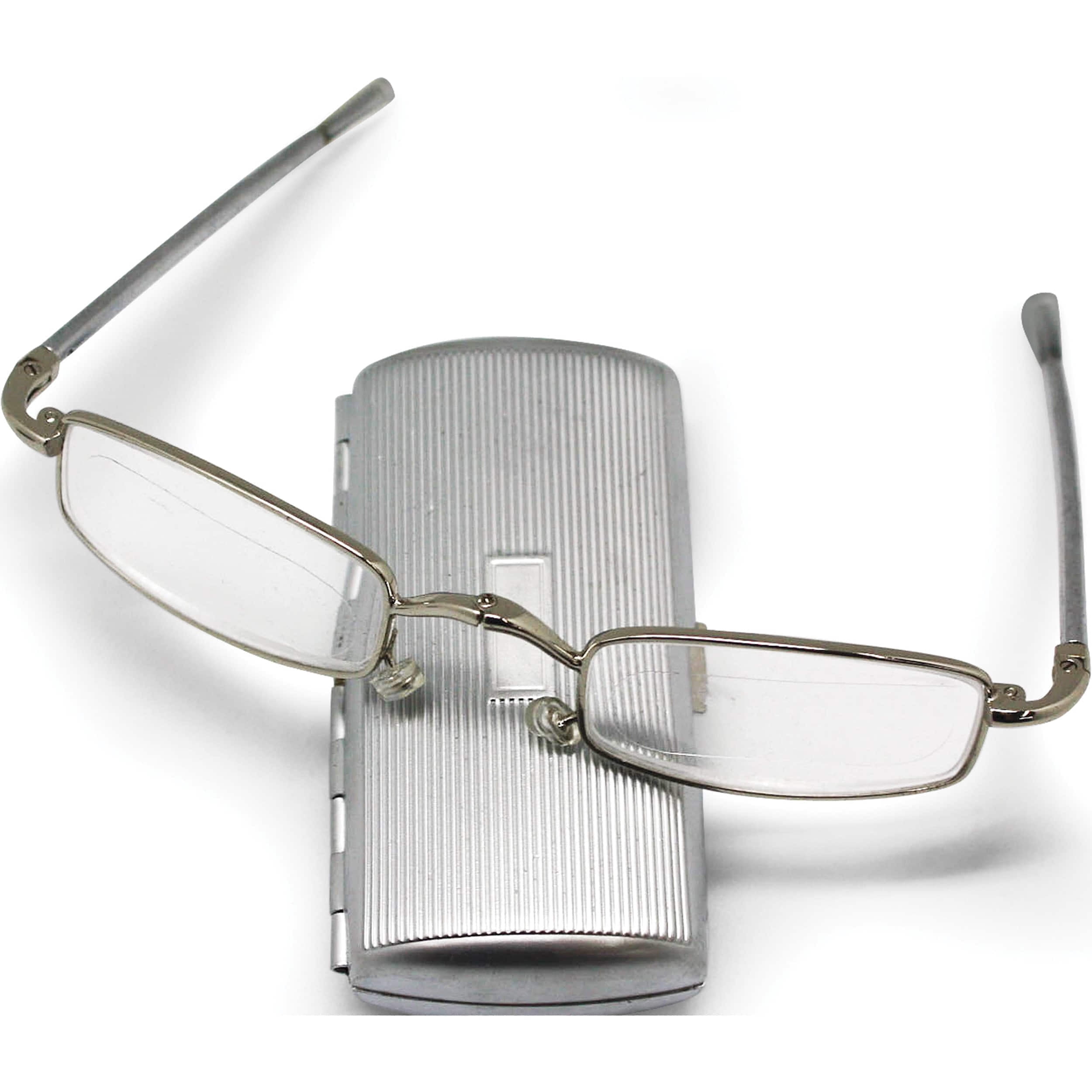 Fashion Silver-Tone 2.00 Magnification Folding Glasses In Metal Case (6 X 6) Made China gm12433