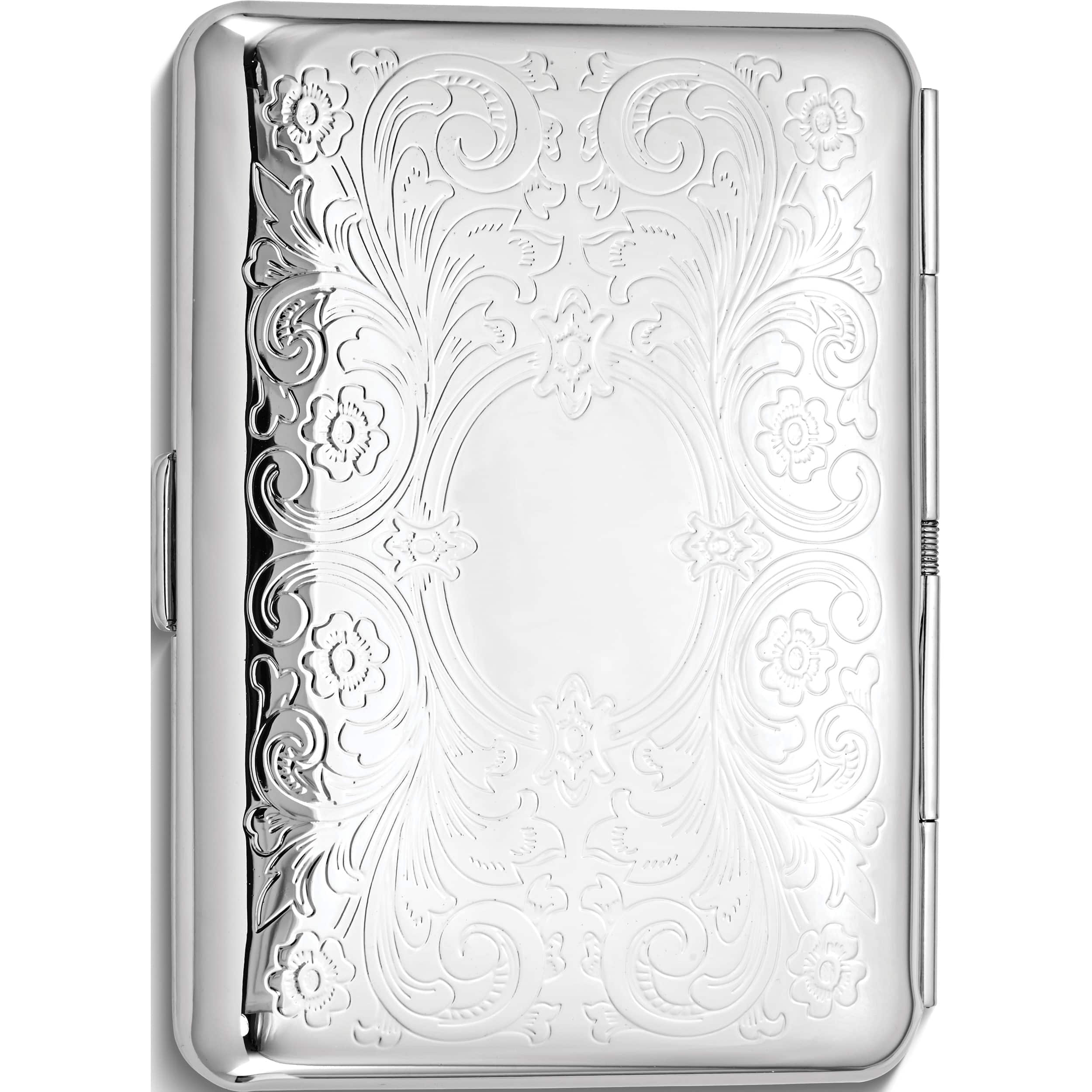 Fashion Silver-Tone (Holds 14 King) Cigarette/Card Case With Elastic (3.75 X 3) Made In China gm12322