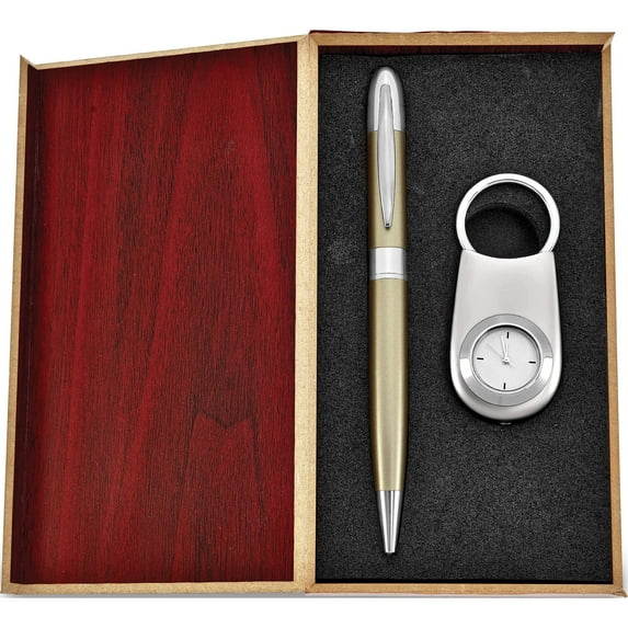 Fashion Silver-Tone Watch Key Ring And Pen Gift Set (6.75 X 4) Made In China gl7940