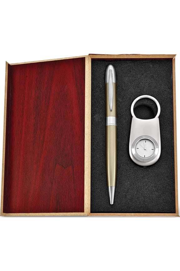 Fashion Silver-Tone Watch Key Ring And Pen Gift Set (6.75 X 4) Made In China gl7940