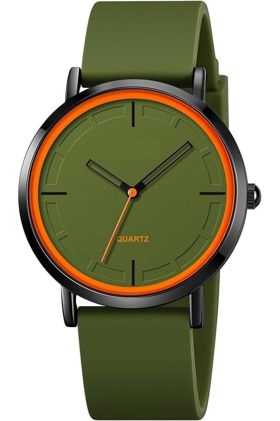 Fashion Simple Analog Quartz Wrist Watch with Silicone Strap Waterproof for Women and Men Sports Green