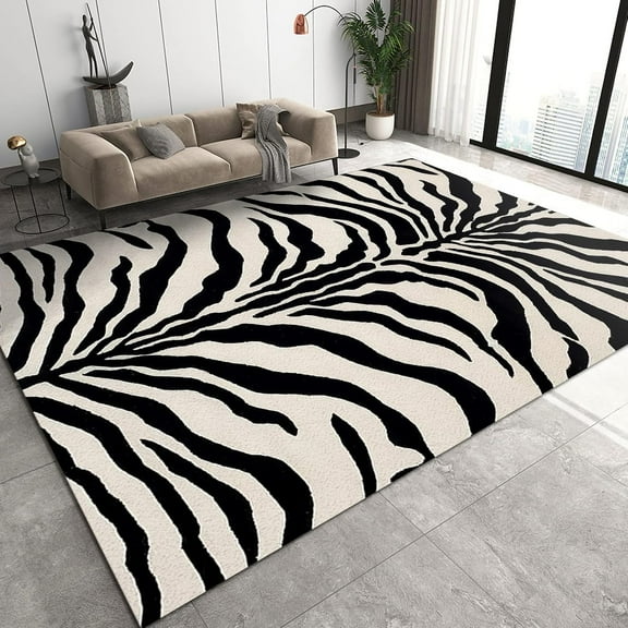 Fashion Simple Area Rug, Washable Rug Classic Zebra Bedroom Rug, Entryway Rug Easy Clean Non Slip Shed-Free Low Pile Throw Rugs for Entrance Bedroom Office Patio Porch 2x3ft