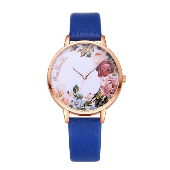 Fashion Simple Dial Belt Women's Quartz Watch Delicate Flower Printing No Word Backing