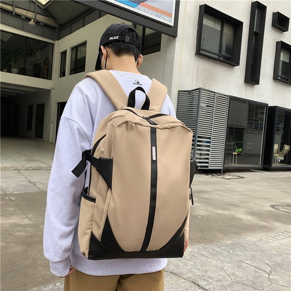Fashion Simple Large Capacity Solid Color Backpack,Beige