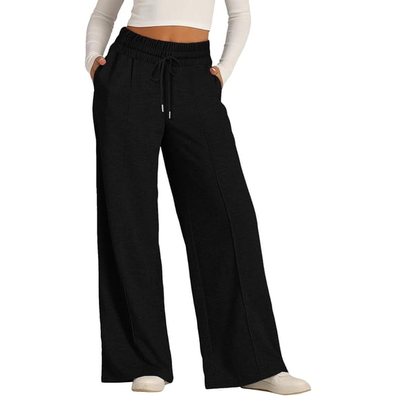 Fashion Simple Series Solid Color Pants for Women Leisure Loose Wide Leg Pants Comfy Straight Leg Pants with Strap Pockets