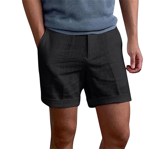 Fashion Simple Solid Color Loose Beach Shorts Men Daily Leisure Breath Cotton Linen Shorts Summer Vacation Casual Mens Shorts