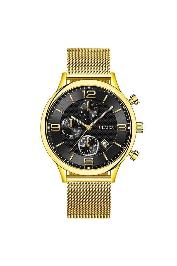 Fashion Simple Stainless Steel Band Watch Three Eyes Calendar Men'S Quartz Watch Business Sports Multi-Scene Use