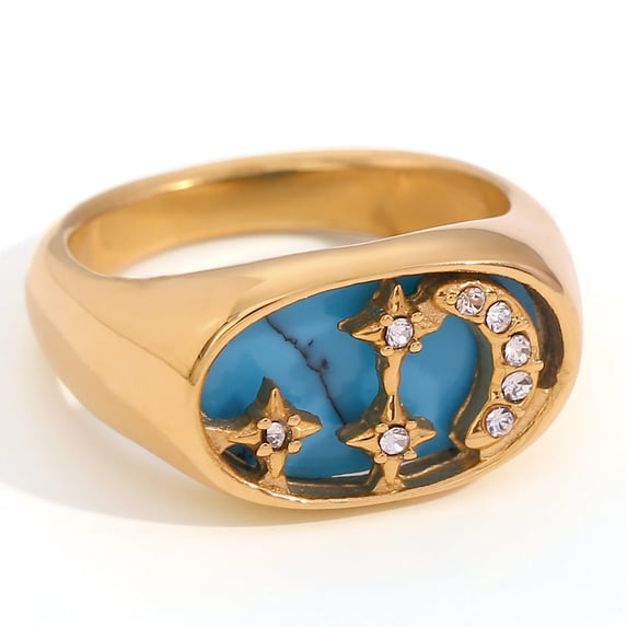 Fashion Simple VintageOrnament Women's Stainless Steel Casting Moon Star Oval Signet Ring