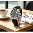 thumbnail image 1 of Fashion Skeleton Dial Quartz Watch - Stylish Roman Numeral Analog Wristwatch with Leather, Unisex Casual Dress Watch for Men & Women,K, 1 of 6