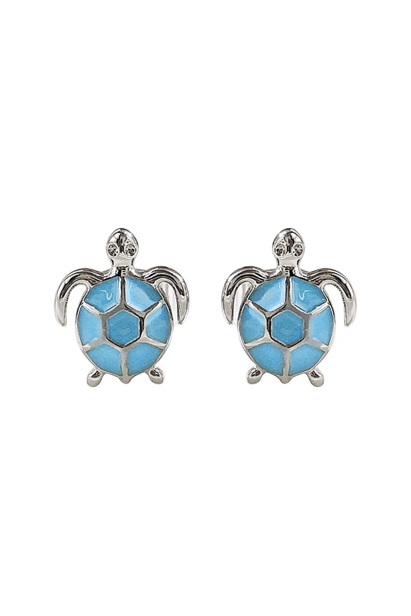 Fashion Sky Blue Turtle Women Personalized Earrings Platinum Plated Marine Biological Turtle 925 Sterling Silver Turtle Stud Earrings