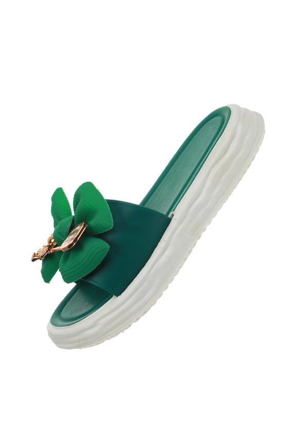 Fashion Slide Sandals Bow Tie Shoes Slides Trendy for Beach Wedding Bathroom 36 37 Green