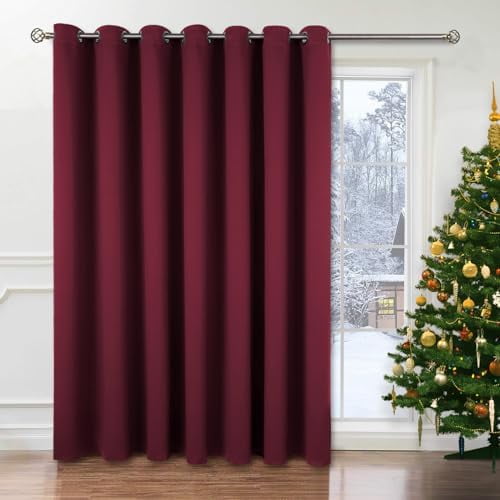 Fashion Sliding Door Curtain 100 X 84 Inches, Wide Thermal Blackout Curtains Room Darkening Room Divider Window Curtain, 1 Panel, Burgundy Red, 84 Length X Wide 100