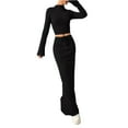 thumbnail image 1 of Fashion Slim 2 Piece Elegant Solid Set New Round Neck Long Sleeve Short Top Elastic Waist Lace Up Long Skirt Sets, 1 of 4