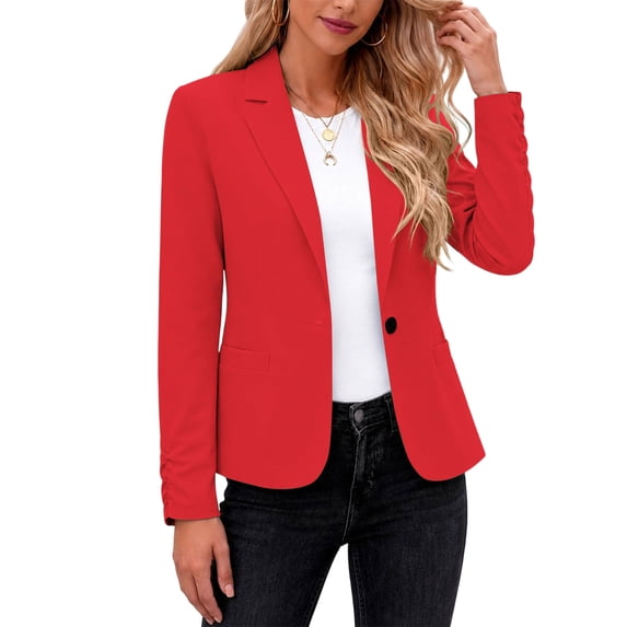 Fashion Slim Fit Women Solid Color Long Sleeve Button Lapel Blazer Jacket Casual Suit Outer Coat S-XXL Red