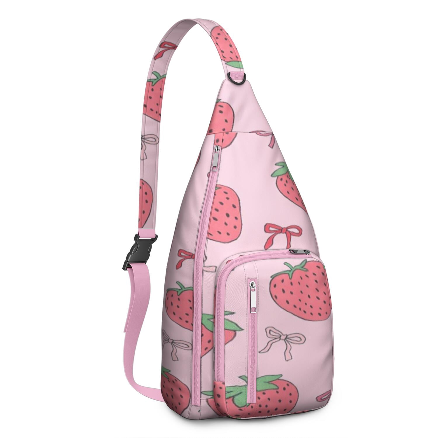 Fashion Sling Backpack Strawberry Bow Crossbody Bag for Travel Adjustable Lightweight Travel Hiking Casual Daypack for Young People
