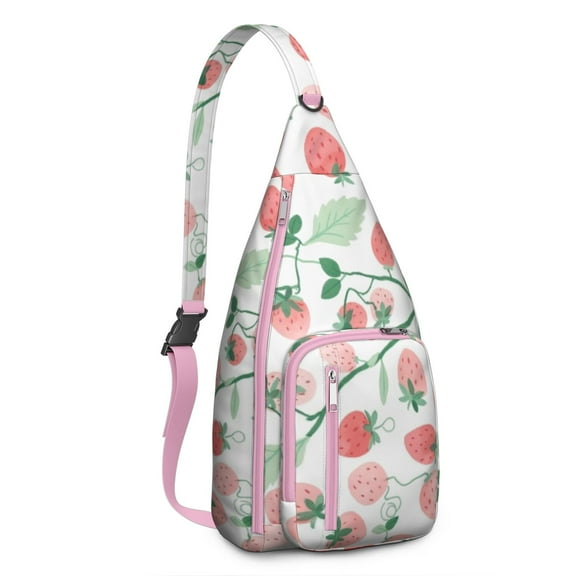 Fashion Sling Backpack Strawberry Crossbody Shoulder Backpack Adjustable Lightweight Travel Hiking Casual Daypack for Young People