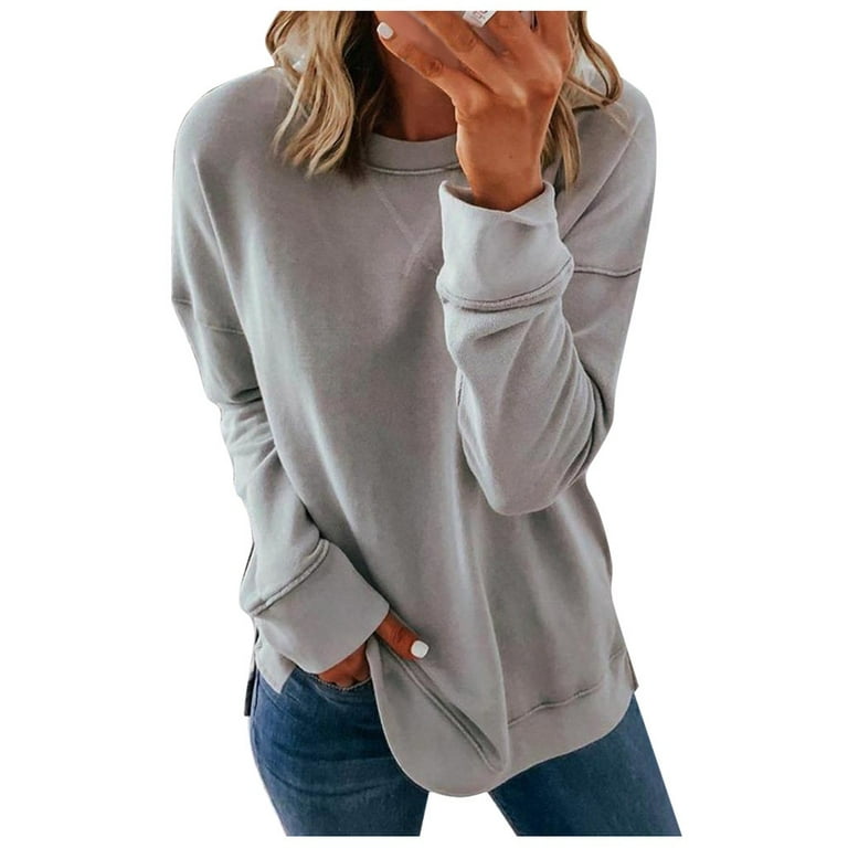 Fashion Slouchy Sweatshirt for Women Crew Neck Pullover Long Sleeve Drop  Shoulder Fall Casual Oversized T Shirts