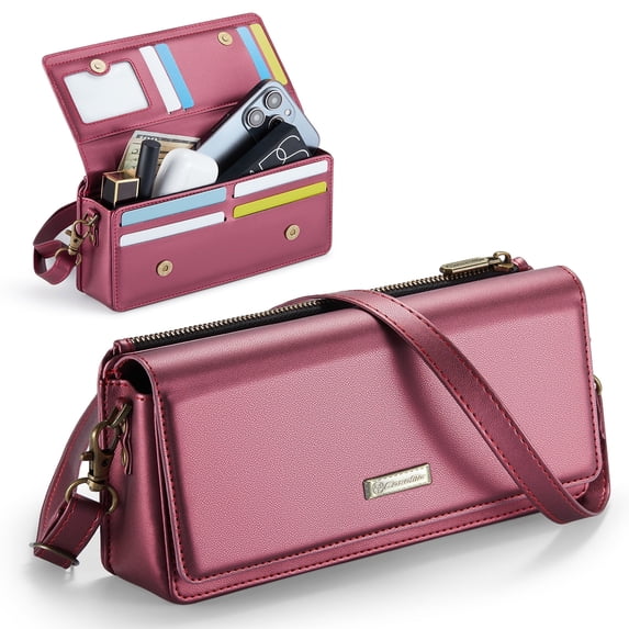 Fashion Small Crossbody Bag for Women,Cell Phone Purse Women's Shoulder Handbags Wallet Purse with RFID Blocking Credit Card Slots Zip Small Crossbody Bag Wrist strap/Shoulder strap - Red