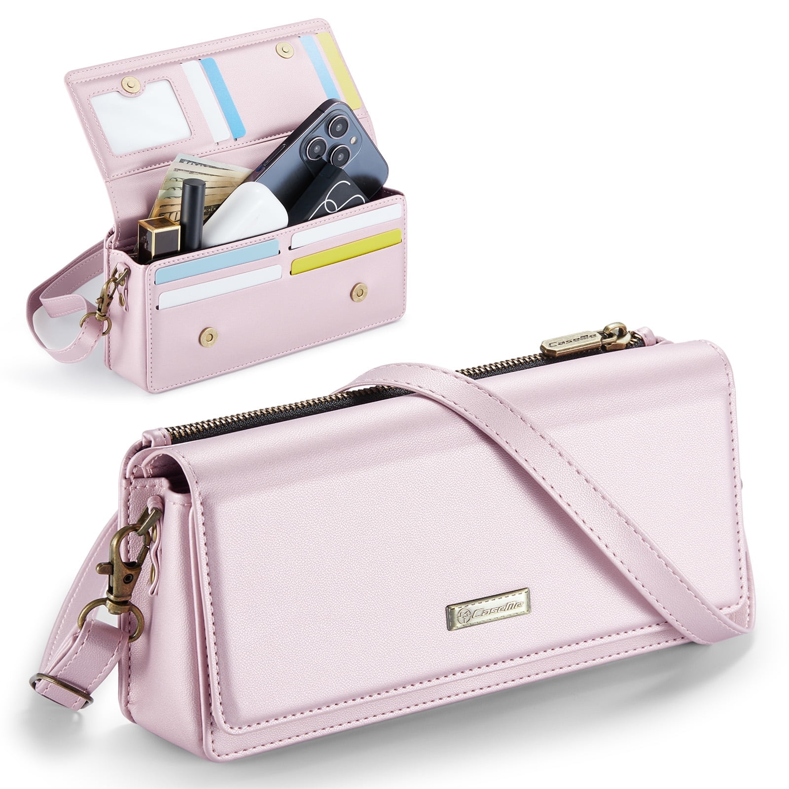 Fashion Small Crossbody Bag for Women,Cell Phone Purse Women's Shoulder Handbags Wallet Purse with RFID Blocking Credit Card Slots Zip Small Crossbody Bag Wrist strap/Shoulder strap - Pink