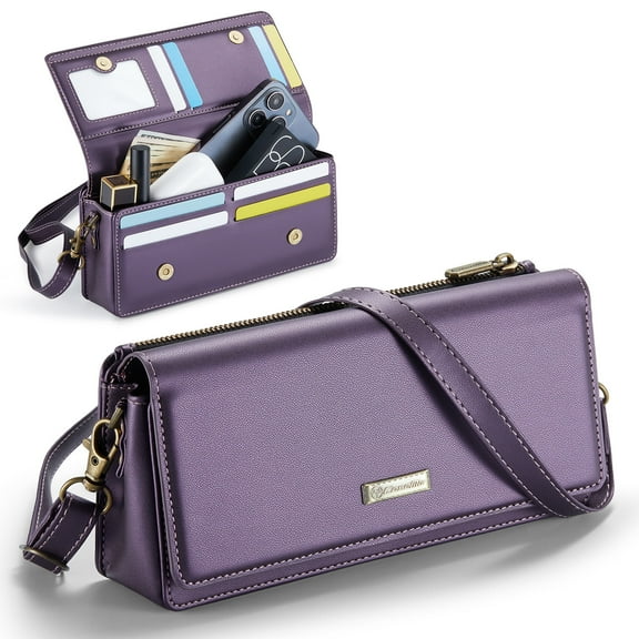Fashion Small Crossbody Bag for Women,Cell Phone Purse Women's Shoulder Handbags Wallet Purse with RFID Blocking Credit Card Slots Zip Small Crossbody Bag Wrist strap/Shoulder strap - Purple