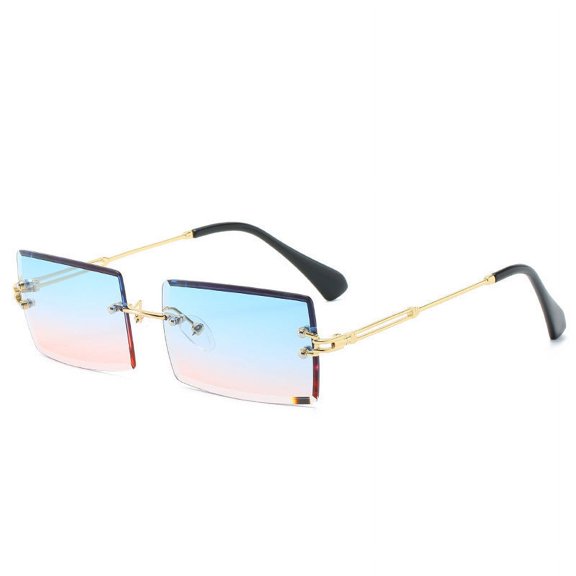 Rimless Sunglasses For Women and Men Fashion Metal Frame Eyewear Small Rectangle UV Protection Sun Glasses Pink Blue
