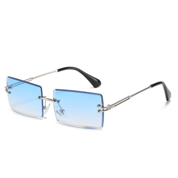 Rimless Sunglasses For Women and Men Fashion Metal Frame Eyewear Small Rectangle UV Protection Sun Glasses Pink Blue