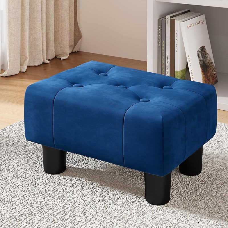 Rectangle Feet Fashion Small Tufted Foot Stool, Yellowish Brown Rivet Faux Leather ...