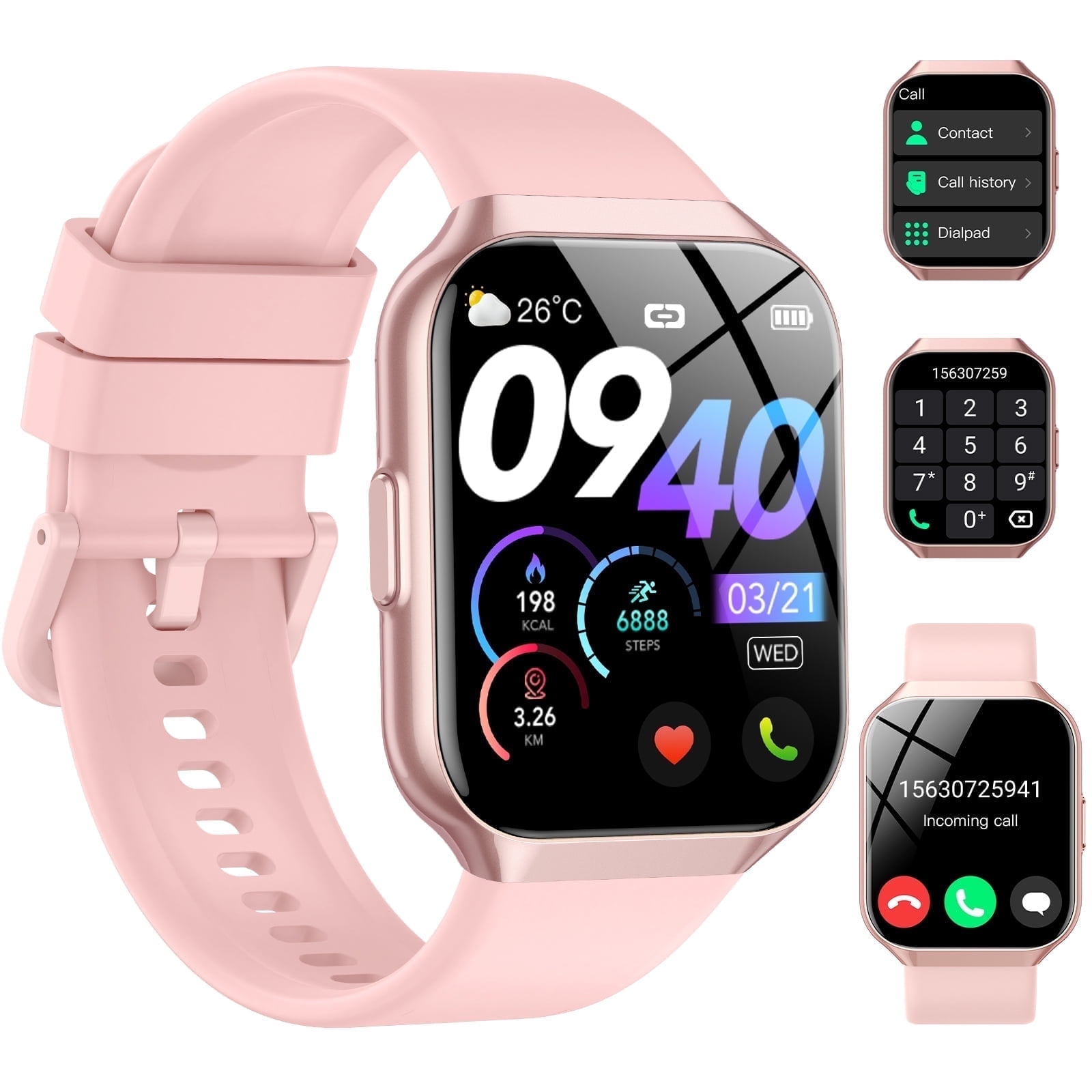 Smart Watch for Android and iPhone 1.96 Smartwatch for Men Women 110 Sports Modes Fitness Tracker with Answer Make Calls Message Reminder IP68 Waterproof for Gift Pink Walmart