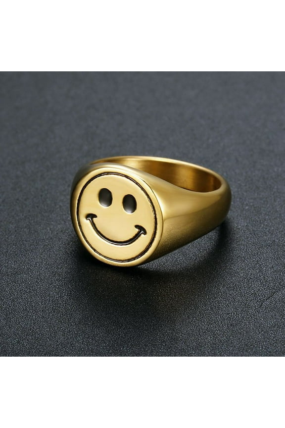 Fashion Smile Face Rings Unisex 14K Yellow Gold Hiphop Jewelry Emotional Couple Finger Ring Accessories