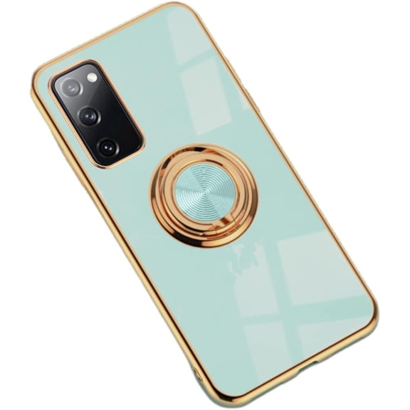Fashion Smooth Slim TPU Phone case with Finger Ring Holder for Samsung Galaxy S23 S22 S21 S20 S10 Ultra Plus FE Back Cover Full Camera Protection Anti-Scratch Bumper(Cyan,S20 FE)
