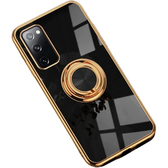 Fashion Smooth Slim TPU Phone case with Finger Ring Holder for Samsung Galaxy S23 S22 S21 S20 S10 Ultra Plus FE Back Cover Full Camera Protection Anti-Scratch Bumper(Black,S20 FE)