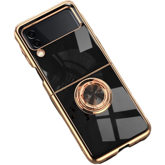 Fashion Smooth Slim TPU Phone case with Finger Ring Holder for Samsung Galaxy Z Flip3 Flip4 Back Cover Popular Comfortable Durable Anti-Scratch Bumper(Black,Z Flip3)