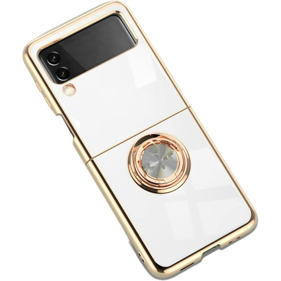 Fashion Smooth Slim TPU Phone case with Finger Ring Holder for Samsung Galaxy Z Flip3 Flip4 Back Cover Popular Comfortable Durable Anti-Scratch Bumper(White,Z Flip3)